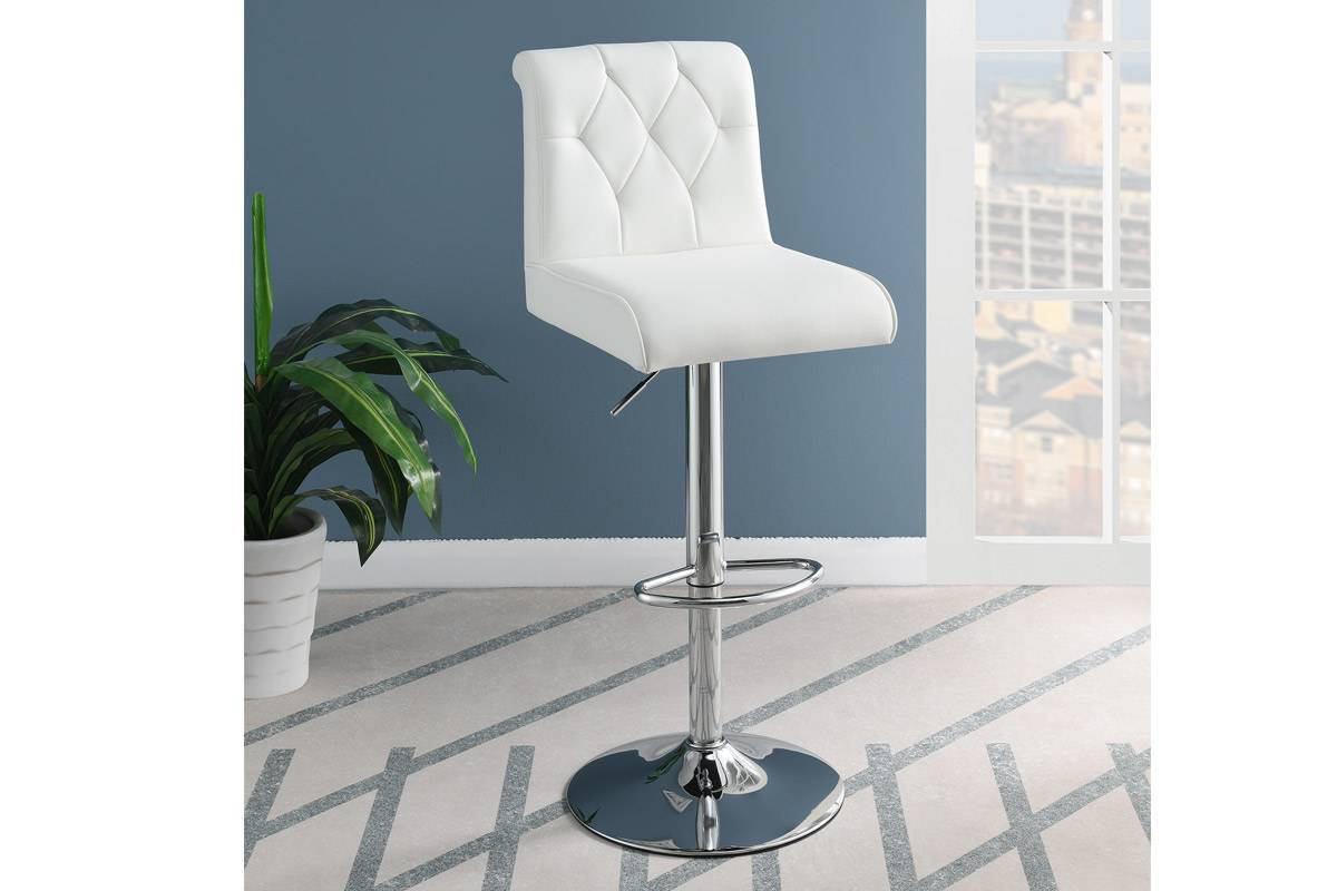 Milon - Set of 2 - 29" Adjustable White Faux Leather Bar Stools with Tufted Chrome Base