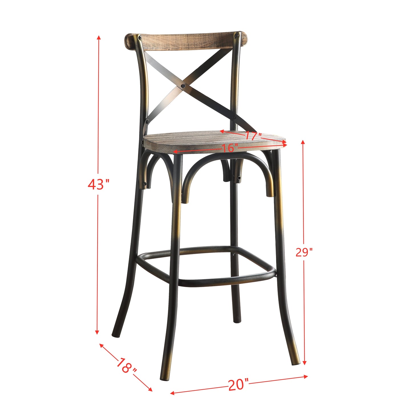 Zafira - Set of 2 - 29" Industrial Vintage Bar Chairs with High Backrest, Antique Copper and Oak Finish