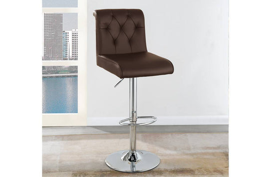 Monrye - Set of 2 - 30"  Adjustable Bar Stools with Espresso Faux Leather Tufted Back, Chrome Base, Gas Lift, and Modern Design