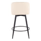 Taisley - Set of 2 - 26" Cream Faux Leather & Black Metal Swivel Counter Stools, Modern Design with Round Footrest