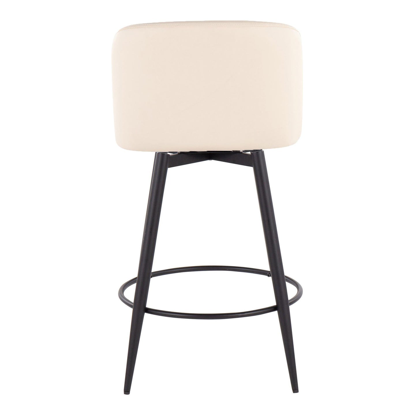 Taisley - Set of 2 - 26" Cream Faux Leather & Black Metal Swivel Counter Stools, Modern Design with Round Footrest