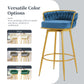 Lyma - Set of 2 - 30" Swivel Counter Height Bar Stools with Hand-Woven Backrest & Gold Metal Legs, Upholstered Velvet Kitchen Chairs in Blue