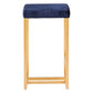 Midal - Set of 2 - 26" Contemporary-Glam Fixed-Height Counter Stools with Gold Frame, Blue Velvet Cushion, and Stylish Metal Footrest