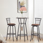 Vespero - Set of 3 - 29" Antique Brown Industrial Pub Table and Chairs with Metal Back and Fabric Seat