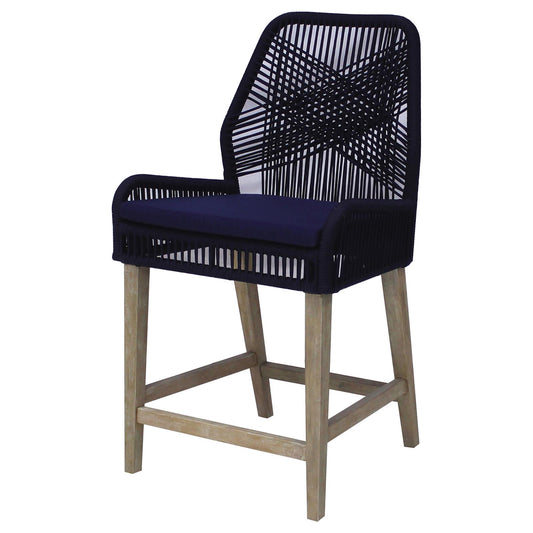 Stefan - Set of 2 - 24" Dark Navy Counter Height Stools with Weathered Wash Frame