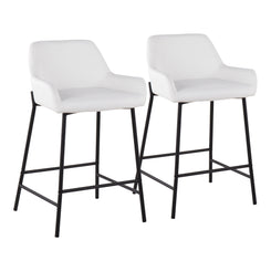 Zenovia – Set of 2 – 26" Black Metal Fixed-Height Counter Stools with White Faux Leather Upholstery and Backrest – Industrial Style