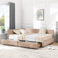 Mid-Century Storage Upholstered Tufted Bed Frame With Backrest And Armrests