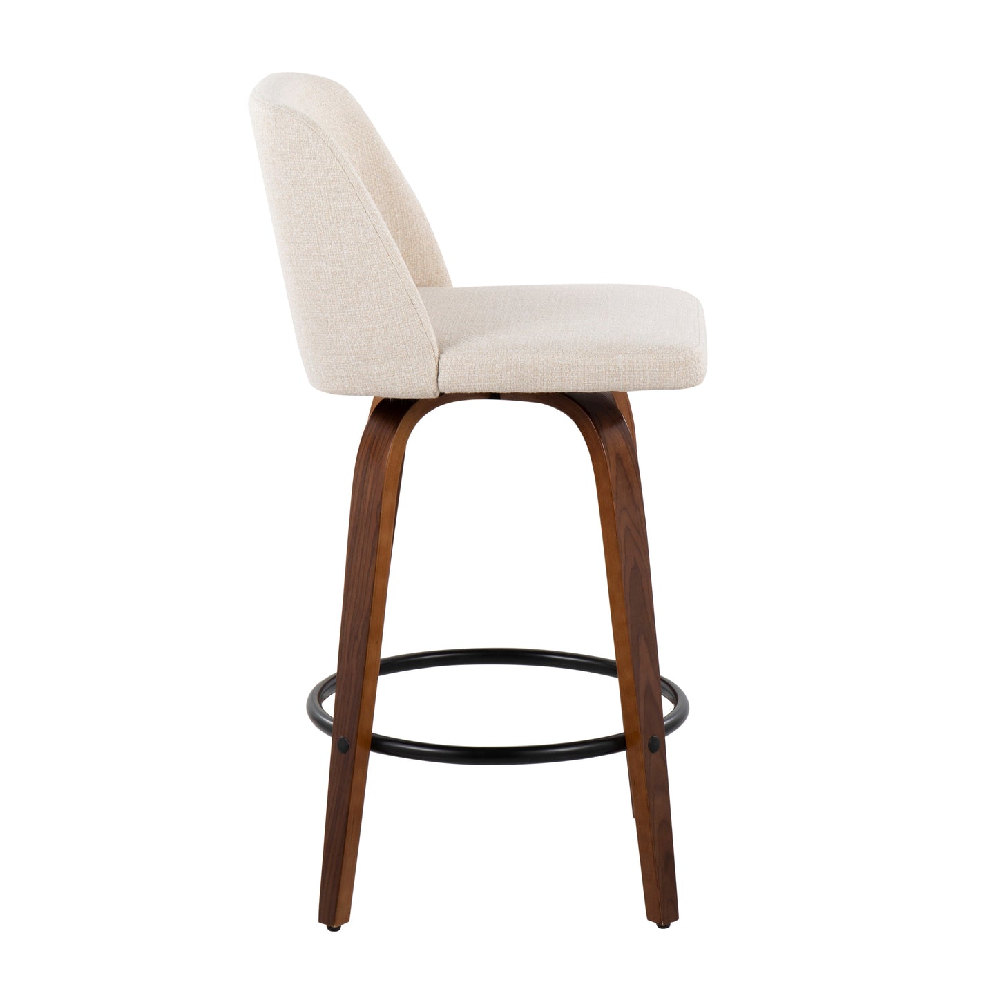 Marceline - Set of 2 – 26" Walnut Wood Counter Stools with Cream Upholstery and Black Round Footrest