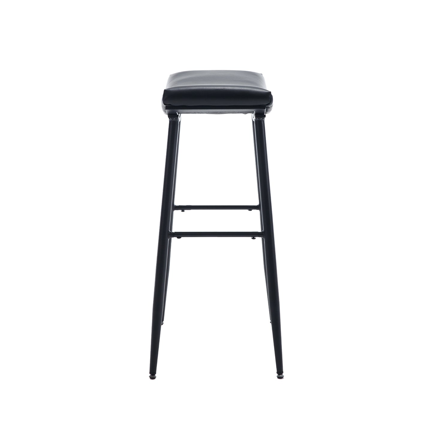 Saffron – Set of 2 – 24" Black PU Leather Counter Height Bar Stools with Foam Upholstered Seat and Footrest for Kitchen and Dining Room