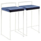 Luxanna - Set of 2 - 16" White Stackable Counter Stools with Blue Velvet Cushions