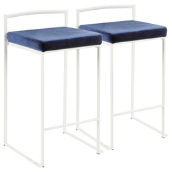 Luxanna - Set of 2 - 16" White Stackable Counter Stools with Blue Velvet Cushions