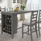 Tymorath - Set of 5 - 26" Gray Counter Height Dining Set with Solid Wood Table, Padded Chairs, Integrated Wine Storage, and Glass Holders - 35.4" Height