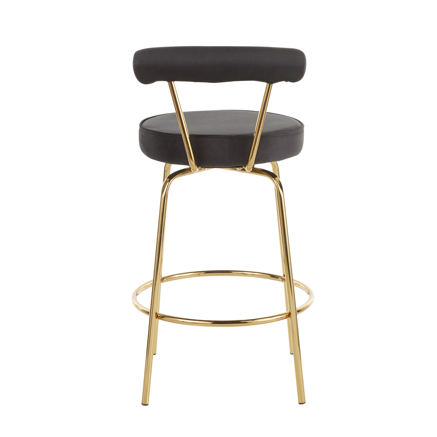 Rainier - Set of 2 - 20" Gold Metal Counter Stools with Black Velvet Upholstery Fixed Height