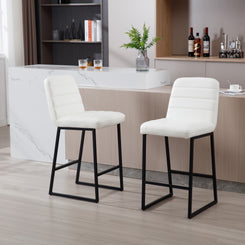 Mariselle - Set of 2 - 24" Cream Leather Counter Stools, Modern Kitchen Chairs with Footrest