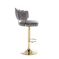 Solenith- Set of 2 - 24-33" Adjustable Velvet Swivel Bar Stools with Footrest and Gold Iron Legs in Grey