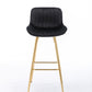 Lutre - Set of 2 - 30" Black Velvet Bar Stools with Gold Legs and Chrome Footrest