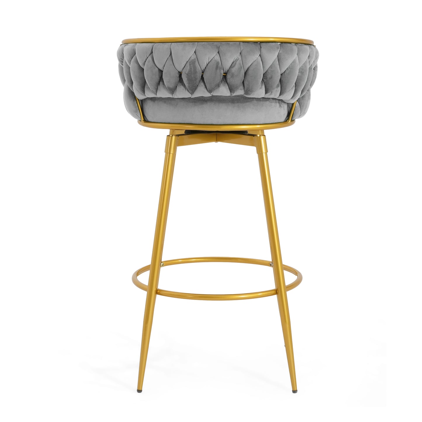 Noble - Set of 2 - 24" - 26" Grey Swivel Counter Stools with Hand-Woven Backrest and Gold Metal Legs