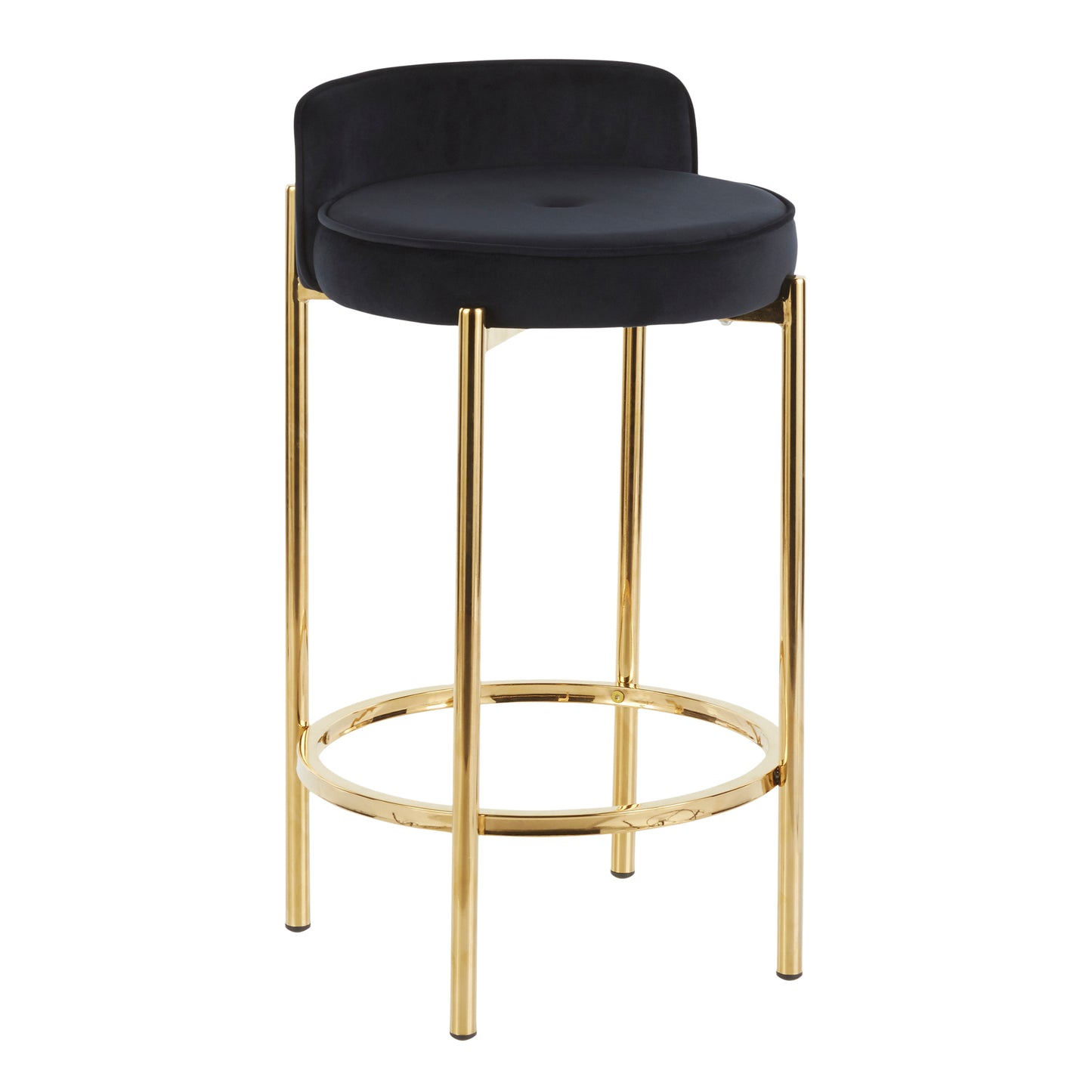 Celestia - Set of 2 - 24" Gold Metal & Black Velvet Counter Stools