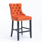 Sorrento - Set of 2 - 24.4" Orange Velvet Upholstered Barstools with Button Tufted Back, Wooden Legs & Chrome Nailhead Trim