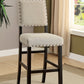 Sariah - Set of 2- 24" Height  Ivory Linen Counter Stools  with Nailhead Trim and Antique Black Solid Wood Frame