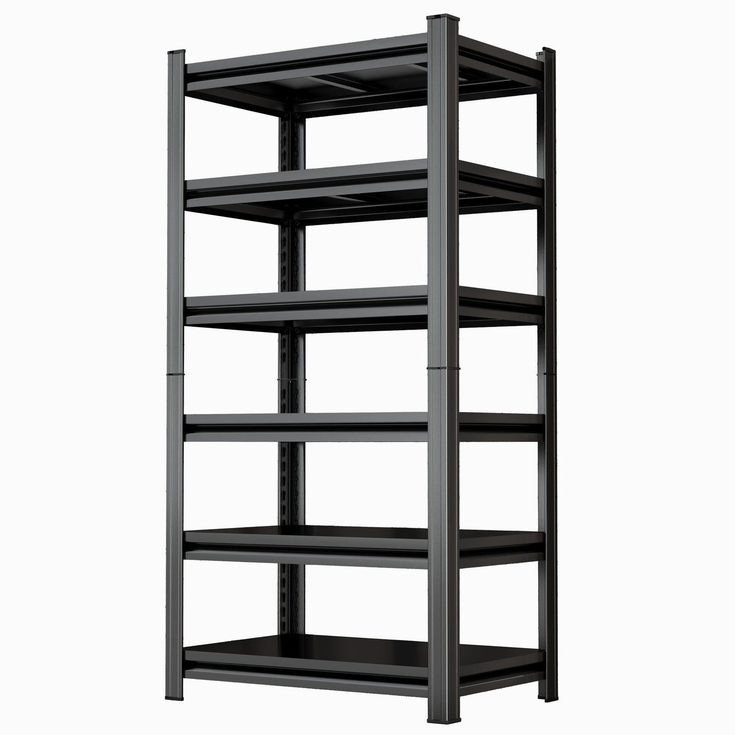 6 Tier Storage Rack, Garage Shelving, Adjustable Shelves & Reinforced Double Layer Uprights - Black