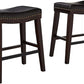 Marcila - Set of 2 - 26" Dark Brown PU Leather Saddle Bar Stools with Nailhead Trim and Rubberwood Frame