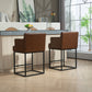 Vespores - Set of 2 - 26" Counter Height Bar Stools with Modern Square Back, Brown PU Upholstery, Black Metal Frame for Kitchen Island, Pub, or Club