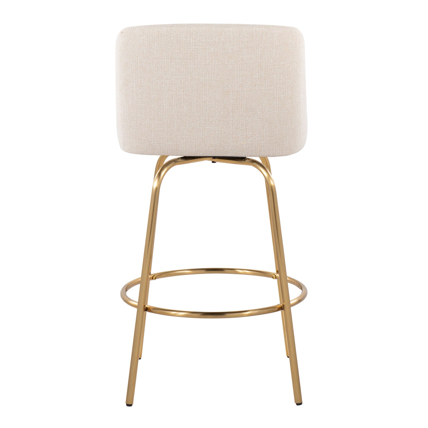 Luriani - Set of 2 - 26" Fixed-Height Counter Stools with 360° Swivel, Cream Noise Fabric & Gold Metal Base