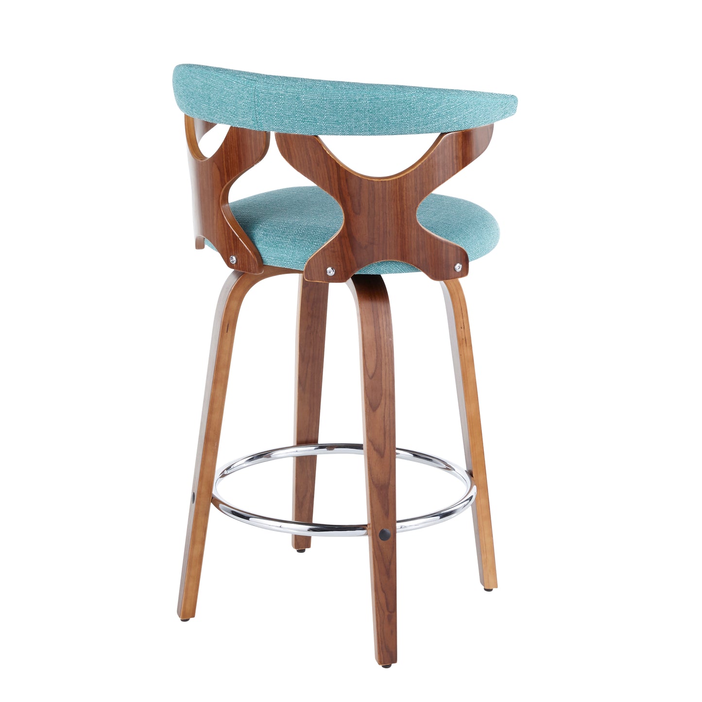 Gaylen - Set of 2 - 20" Walnut Mid-Century Modern Counter Stools with Teal Upholstered Swivel Seats