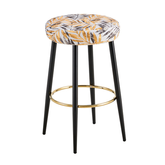 Saffira - Set of 2 - 24" Golden Black Velvet Counter Height Bar Stools with Gold Footrest