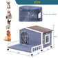 Large Wooden Dog House Indoor Outdoor With Terrace And Open Waterproof Asphalt Roof, Outdoor Dog House With Raised Floor, Windows And Door Curtains, Suitable For Small And Medium Dogs - Gray