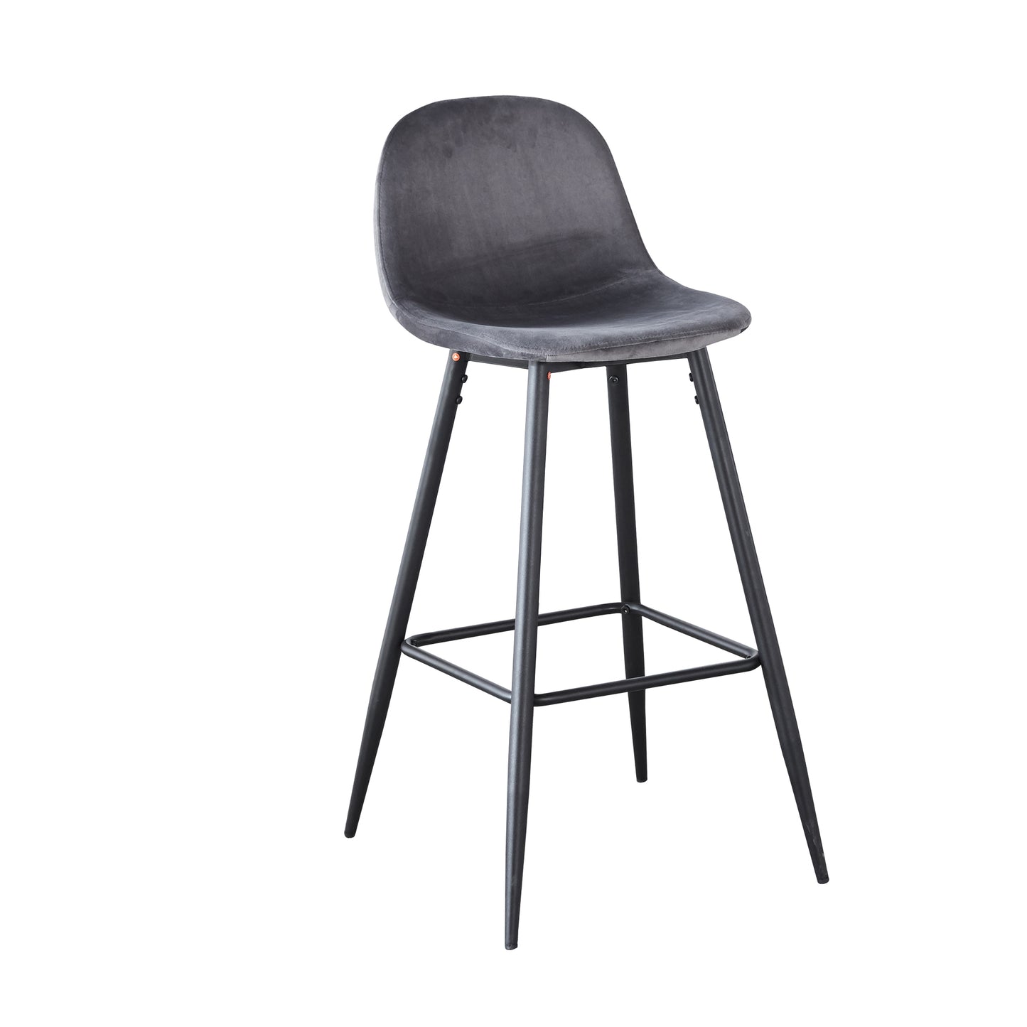 Nero - Set of 2 - 30" Dark Grey Velvet Bar Stools with Backrest, Black Metal Legs, and Footrests