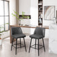 Harvaloni - Set of 2 - 26" Swivel Counter Stools with Grey Upholstered Seat and Metal Legs