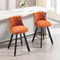 Sapphire - Set of 2 - 26" Velvet Bar Stools with Back Pull Design, Rivet Decoration, 360° Rotation, Wooden Legs for Kitchen or Dining Room