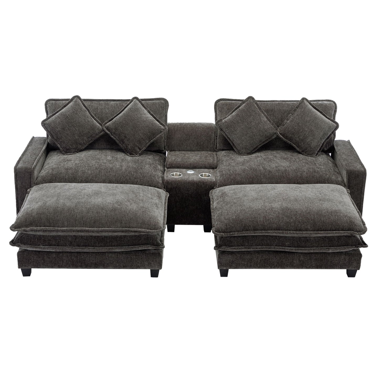 Modern Sectional Sofa With Removable Ottomans, USB Ports