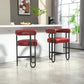 Silver - Set of 2 - 24" Wine Red PU Counter Height Bar Stools with Curved Backrest, Black Metal Frame, Thick Cushion for Kitchen or Dining Room