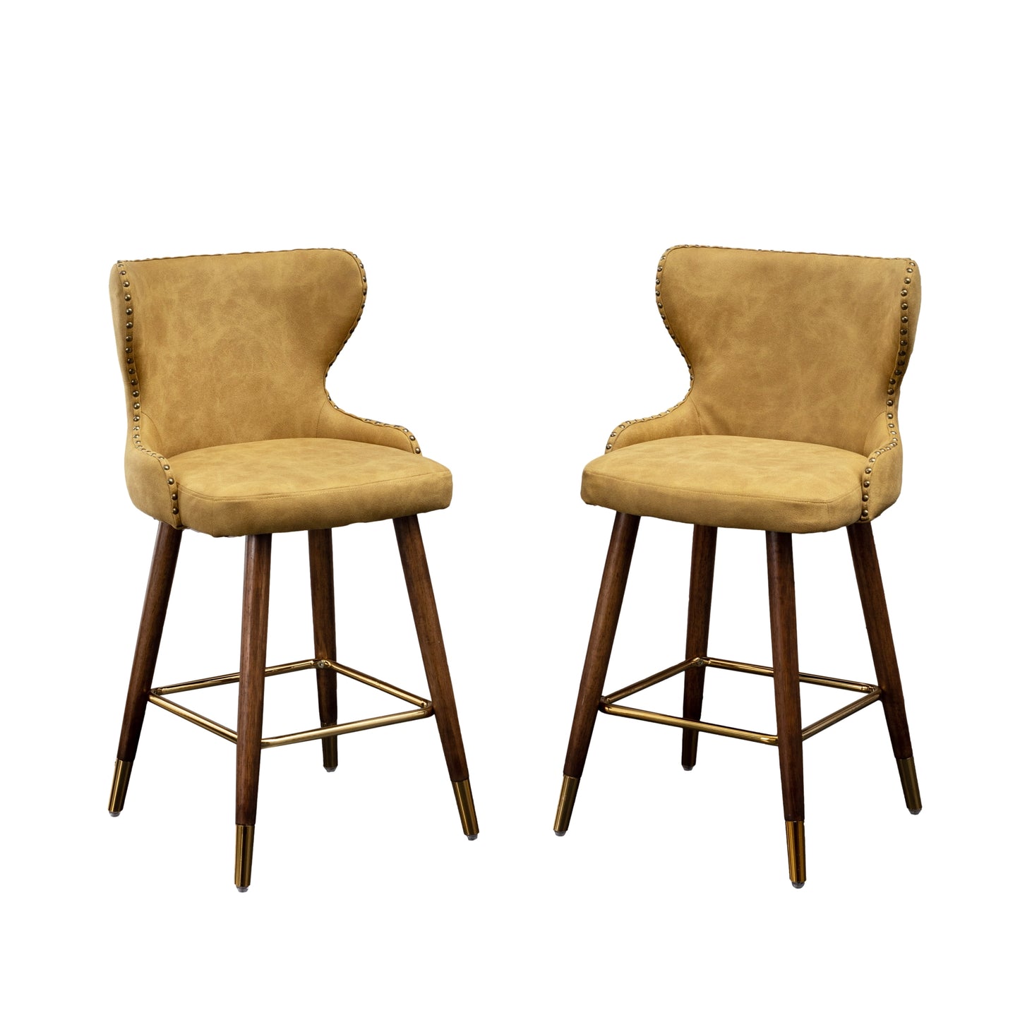 Nixon - Set of 2 - 26" Yellow Tufted Faux Leather Counter Stools with Nailhead Trim