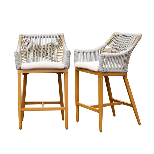 Amara - Set of 2 - 24" Khaki Aluminum Counter Stools with Rope Backrest