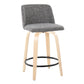 Tameera - Set of 2 - 26" Natural Wood & Grey Fabric Swivel Counter Stools with Black Footrest