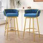 Lyma - Set of 2 - 30" Swivel Counter Height Bar Stools with Hand-Woven Backrest & Gold Metal Legs, Upholstered Velvet Kitchen Chairs in Blue