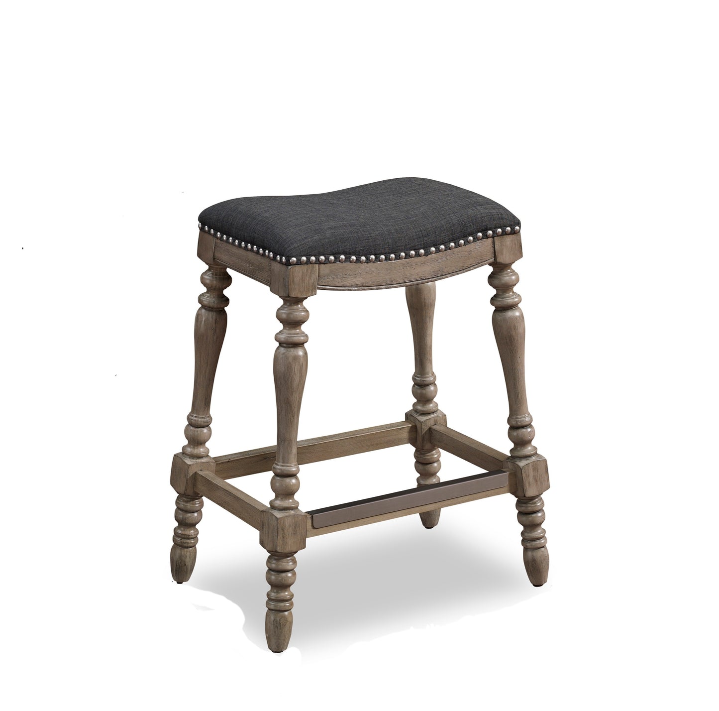 Ellington - Set of 2 - 26" Charcoal Grey Saddle Seat Counter Stools with Foam Cushion and Turned Legs