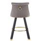 Evra - Set of 2 - Dark Gray Velvet Bar Stools with 360° Swivel, Rivet Detailing, and 26" Seat Height