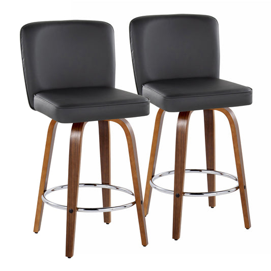 Rivendell - Set of 2 - 26" Black Swivel Wood Bar Stools with High Back