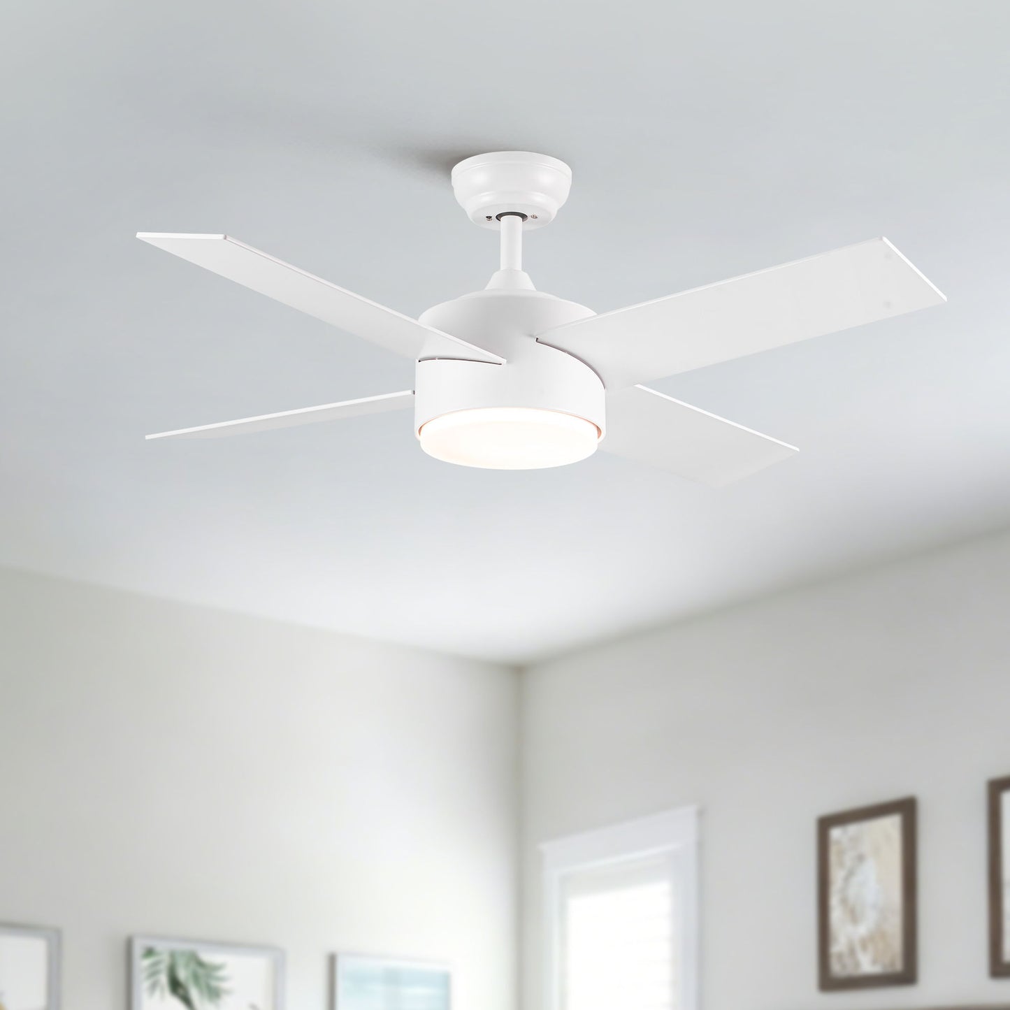 Ceiling Fan With Remote Control, Reversible DC Motor, 6 Speeds, 3 Dimmable LED, Quiet Timer For Indoor - White