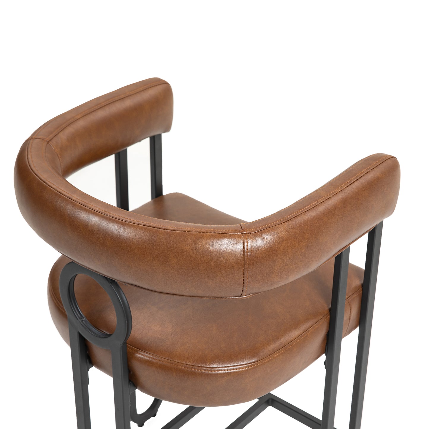 Harland - Set of 2 - 30" Light Brown Upholstered PU Bar Stools with Black Metal Frame and Modern Curved Backrest