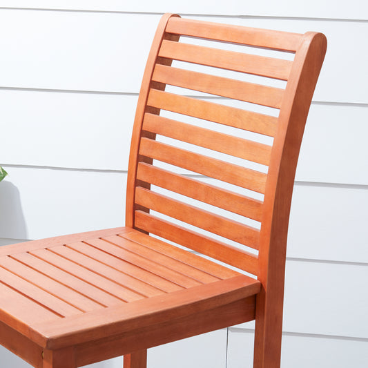 Cassian - Set of 2 - 30" Outdoor Bar Stools in Reddish Brown Eucalyptus Wood with Slatted Back