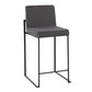 Lehis - Set of 2 - 24" Black Steel & Charcoal Fabric High Back Counter Stools, Contemporary Design