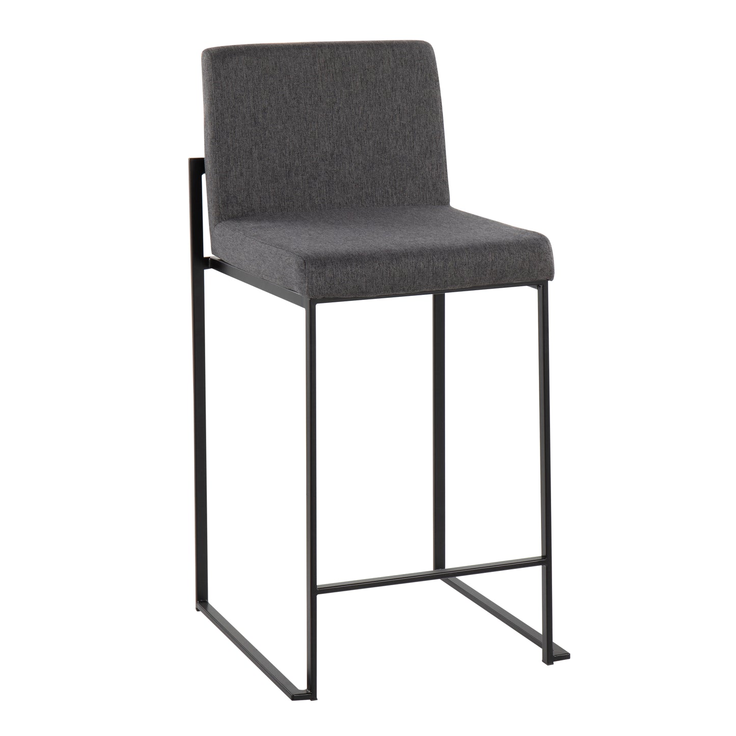 Lehis - Set of 2 - 24" Black Steel & Charcoal Fabric High Back Counter Stools, Contemporary Design