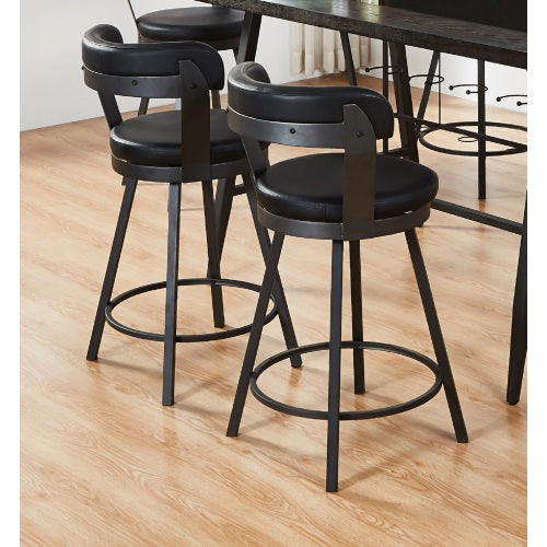 Caspian - Set of 2 - 28" Black Faux Leather Swivel Bar Stools with High Back