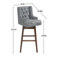 Eric - Set of 2 - 30" Gray Linen Swivel Bar Stools with Button-Tufted Backrest, Solid Wood Legs, Seat Height